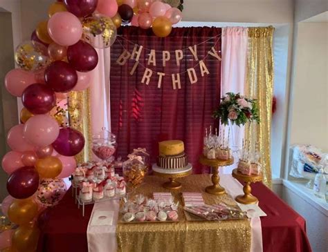 Shop pink and gold decorations and sparkly birthday decorations such as our sequin table runner, glitter frames, tissue confetti circles, and more. Burgundy, Blush Pink & Gold Color Scheme / Birthday ...