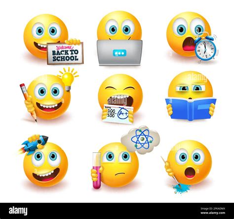 Smileys Back To School Emoticon Vector Set Smiley Emoji With