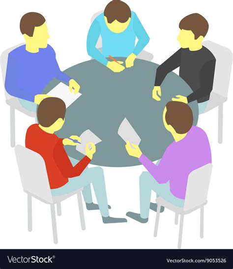 Round Table Talks Group Of Business Five People Vector Image
