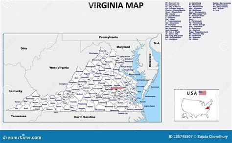 Virginia Map Political Map Of Virginia With Boundaries In White Color