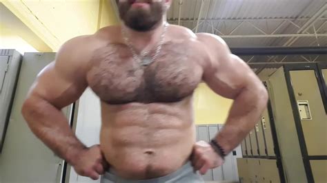 Cocky Bodybuilder Flexing Hairy Muscle Beast Chest Pecs