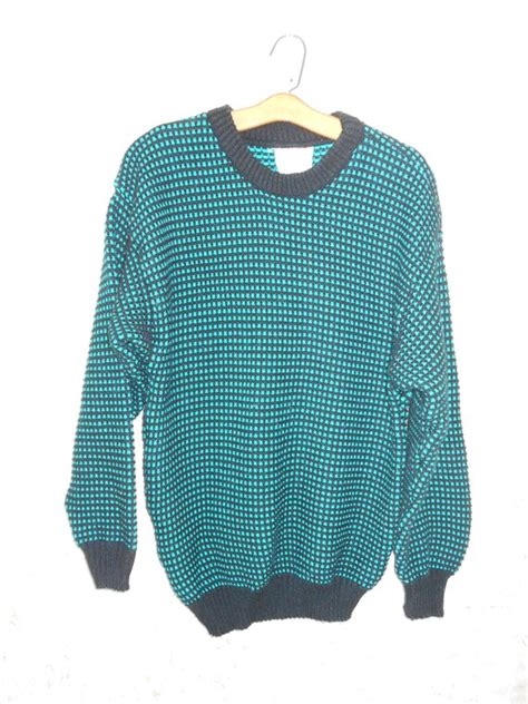 Vintage 80s Oversized Slouchy Crewneck Sweater Green Black Etsy