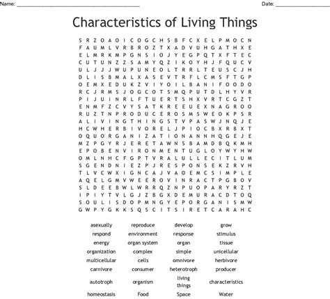 Characteristics Of Living Things Word Search Wordmint