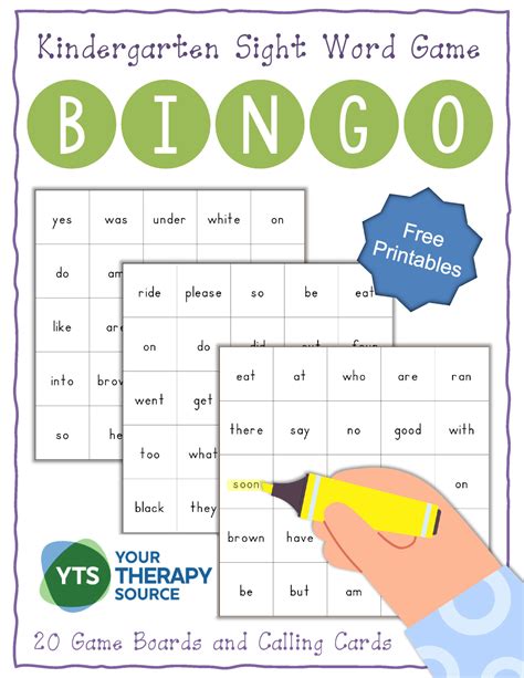 Kindergarten Sight Word Bingo Your Therapy Source