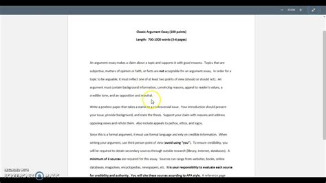 Classic Argument Essay Instructions Youtube