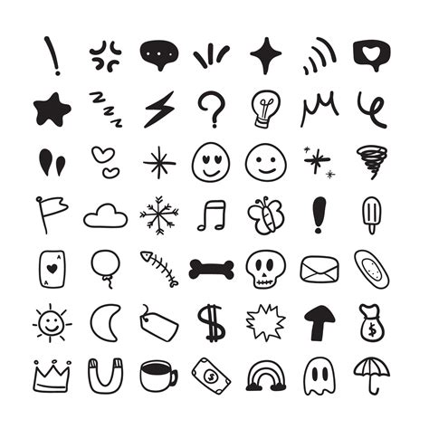 Hand Drawn Emoji Symbol Icon Black Such As Stars Hearts Silver