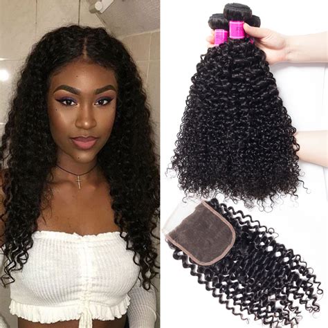 Intact cuticles, no shedding, tangling free: Brazilian Curly Wave Virgin Hair 3 Bundles With Lace ...