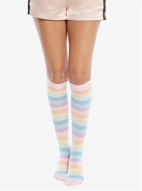 Pastel Rainbow Striped Knee High Socks Hot Topic Striped Knee High Socks Knee High Socks