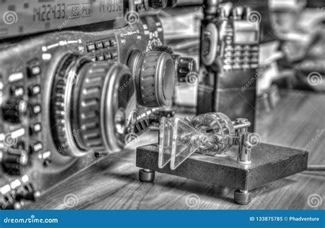 high frequency radio amateur transceiver in black and white stock image image of