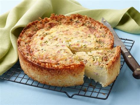 Deep Dish Hash Brown Ham And Cheese Quiche Recipe Food Network