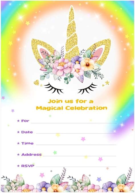 Aerwo 20pcs Unicorn Birthday Cards Rainbow Magical Unicorn Party