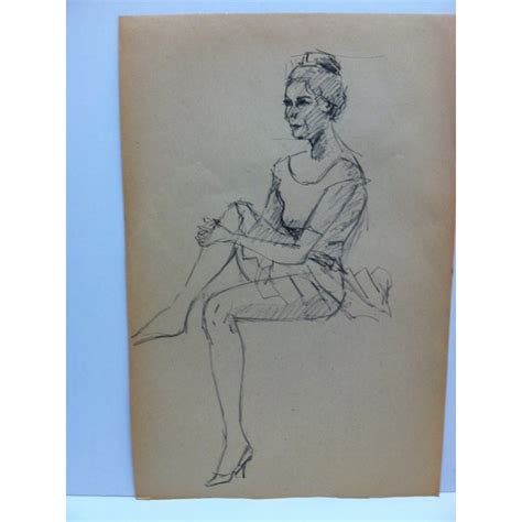 Vintage 1960 Original Drawing On Paper Sitting Profile By Tom Sturges Jr Chairish