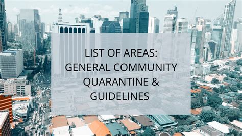 May 31, 2021 · president rodrigo duterte has placed the national capital region and its nearby provinces under general community quarantine with restrictions from june 1 to 15, 2021. GCQ General Community Quarantine Guidelines, list of Areas ...