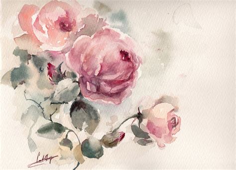 Roses Painting Original Watercolor Painting Of Pink Roses Pink Green