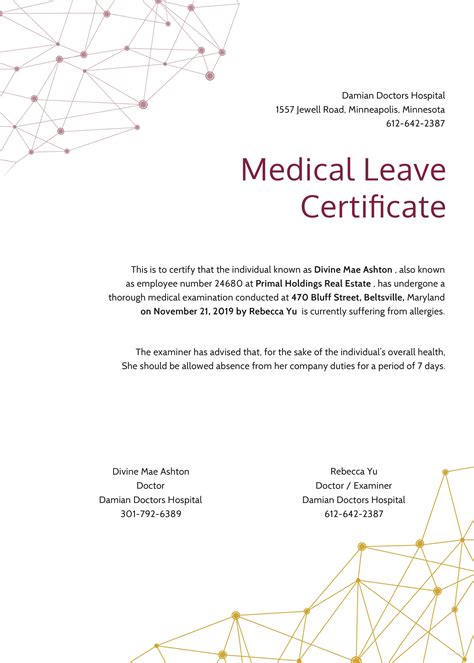 Free Medical Leave Certificate Template In Adobe Photoshop Illustrator