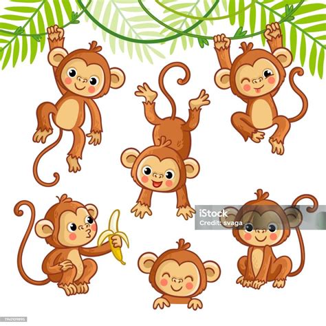 Vector Set With Monkey In Different Poses Stock Illustration Download