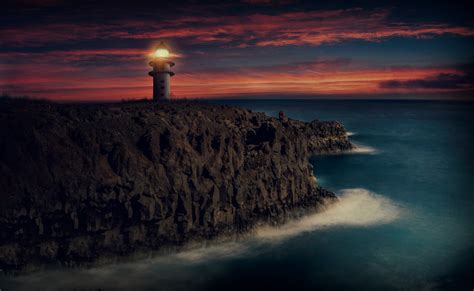 Lighthouse On Cliff Painting Lighthouse Rock Hd Wallpaper Wallpaper