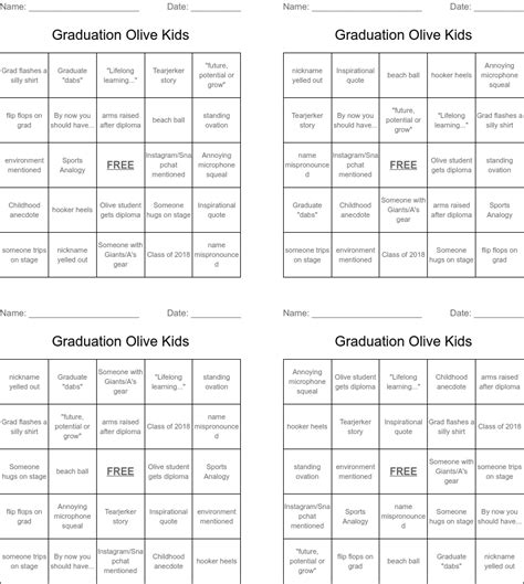 Graduation Olive Kids Bingo Cards Wordmint