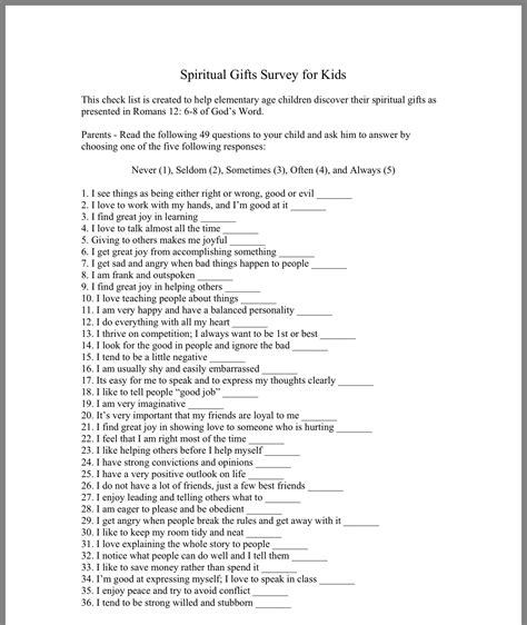 Free Printable Spiritual Gifts Test