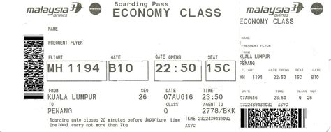 The Travelers Drawer Malaysia Airlines Boarding Pass For The Flight