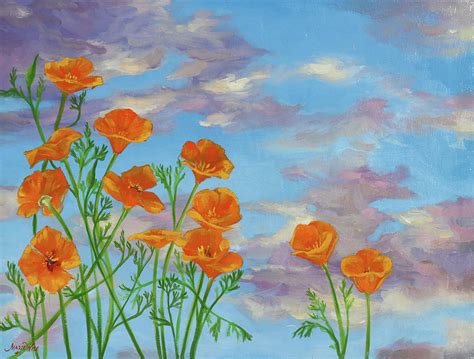 Original Painting California Poppy Wall Art Acrylic Art And Collectibles