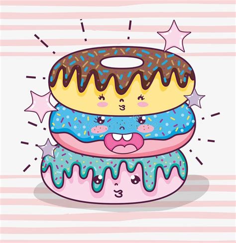 Happy Cute Smiling Donuts Vector Stock Vector Illustration Of Happy