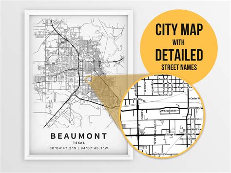 Printable Map Of Beaumont Tx United States With Street Names Etsy