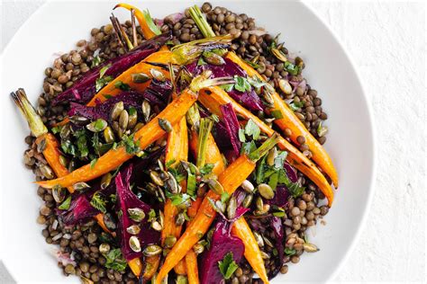 Lentil Roast Beetroot And Baby Carrot Salad