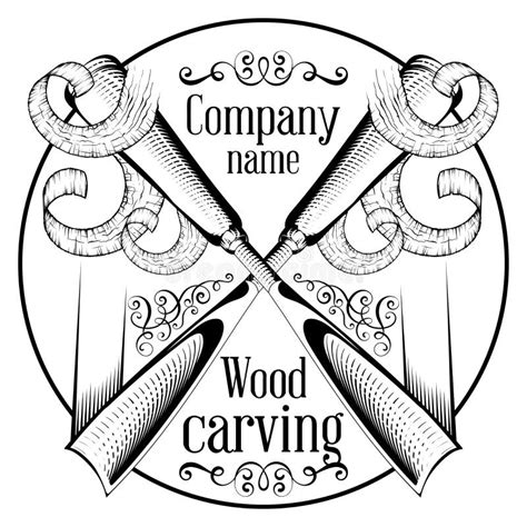 Woodcarving Logotype Illustration With A Chisel Cutting A Wood Slice