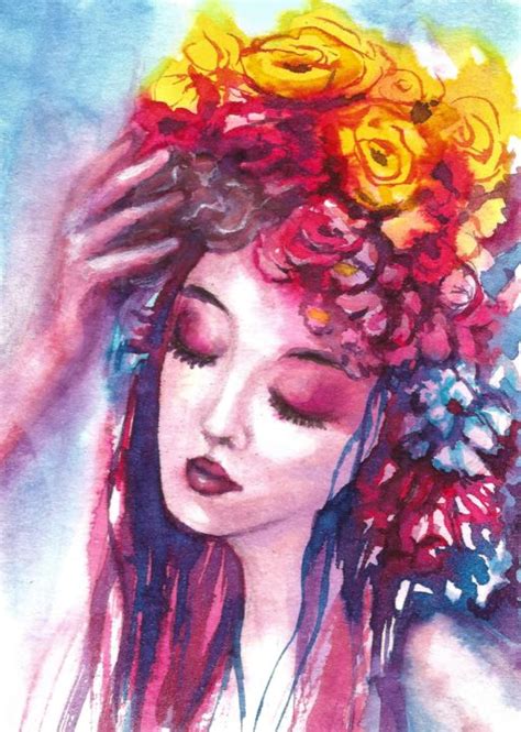 Women Face Flowers Painting By Natalja Picugina Artmajeur