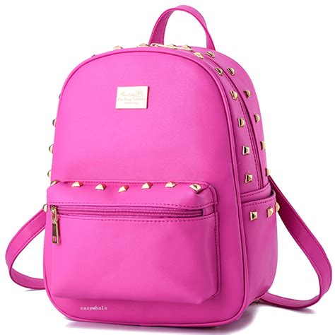 Womens Leather Shoulder Backpack Rivet Satchel Travel Bag Girls School