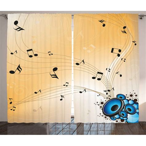 Music Curtains 2 Panels Set Abstract Artwork Melodies Flying Notes