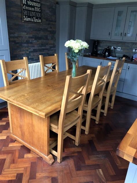Solid Oak Kitchen Table With Six Solid Oak Chairs In Whitchurch