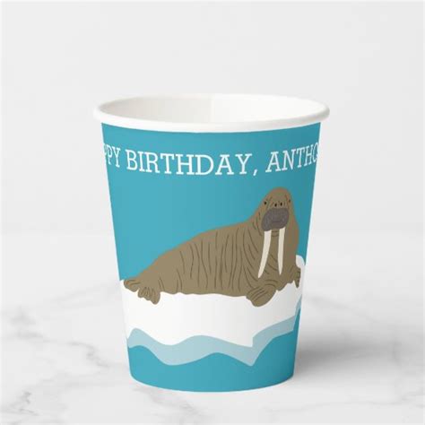 Walrus On An Iceberg Custom Birthday Party Paper Cups Zazzle