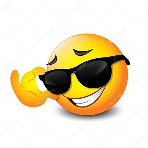 Carino Emoticon Sorridente Indossando Occhiali Sole Neri Emoji Illustrazione Vettoriale
