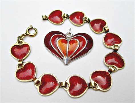 Vintage David Andersen Red Heart Enamel And Sterling Silver Pendant