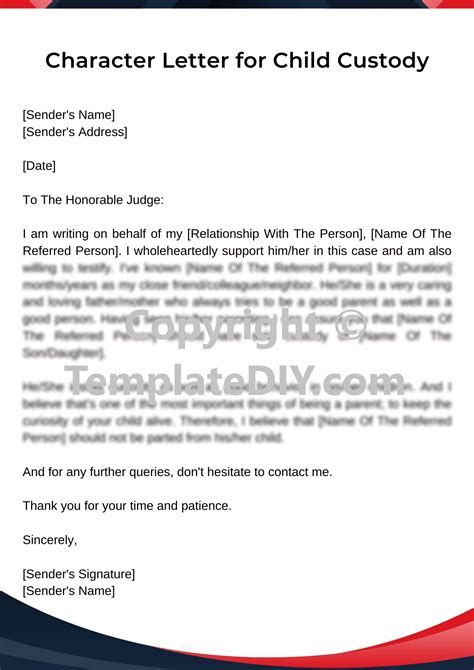 Character Letter for Child Custody Sample Template PDF Word