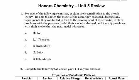 Chemistry Unit 5 Test Answer Key / Chemistry Unit 5 Worksheet 3 Answers