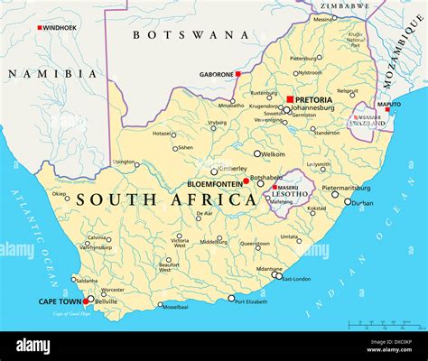 Carte Politique De Lafrique Du Sud Avec Les Capitales Pretoria Et
