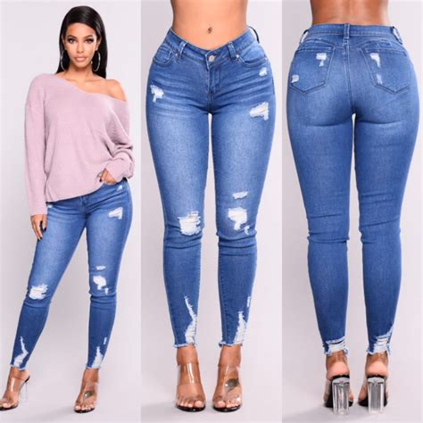 3xl Plus Size Light Blue Skinny Ripped Jeans For Female Women Mid Waist