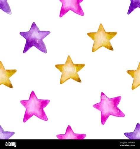 Watercolor Star Seamless Cute Kids Texture Baby Seamless Pattern Stock