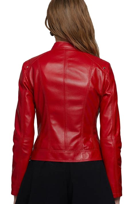 Emily Canham Women S 100 Real Red Leather Sport Style Jacket