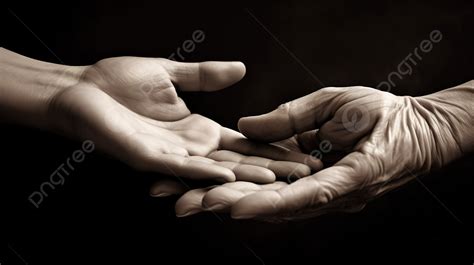 老婦人の手が老人の黒と白の写真に手を伸ばす 助けの手の写真背景画像素材無料ダウンロード Pngtree