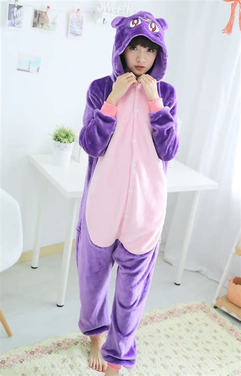 Novelty Anime Sailor Moon Purple Cat Luna Cosplay Costume Diana Onesie Pajamas For Adult