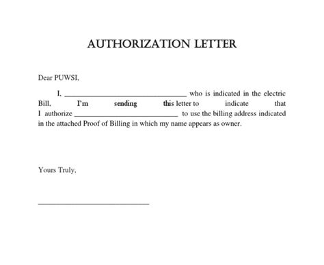 Authorization Letter To Use Electric Bill Example Sample
