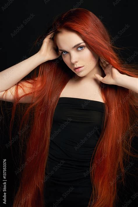 Sexy Beautiful Redhead Girl With Long Hair In Dress Cotton Retro Woman