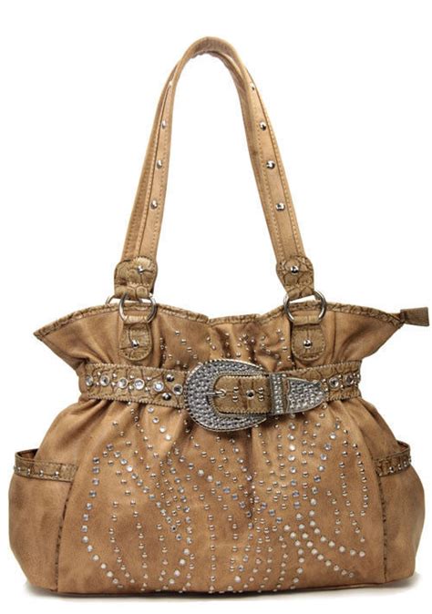 Western Cowgirl Rhinestone Buckle Accented Purse Handbag Handbags