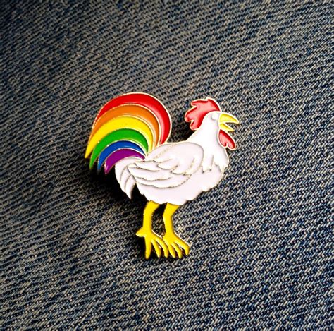 Proud Rainbow Cock Enamel Pin Badge Of A Colourful Feathered Etsy