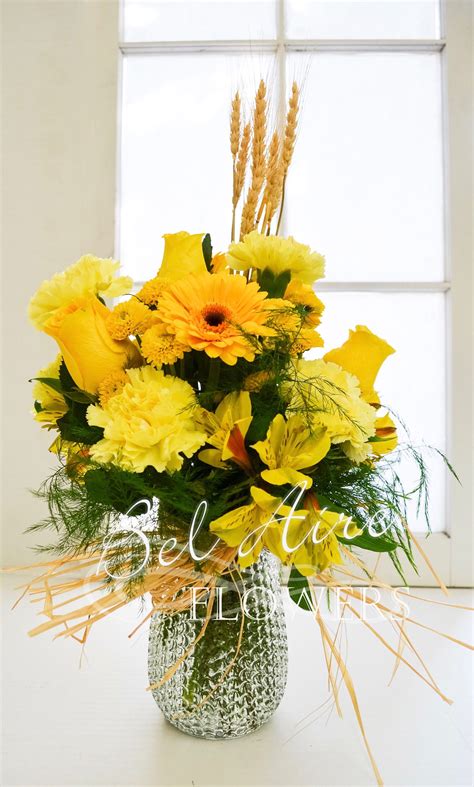 Yellow Flower Arrangement With Fall Wheat Accent Yellow Flower