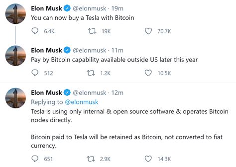 Tesla has suspended vehicle purchases using bitcoin due to climate change concerns, its ceo elon musk said in a tweet. Tesla Begins Accepting Bitcoin — Elon Musk Says BTC ...